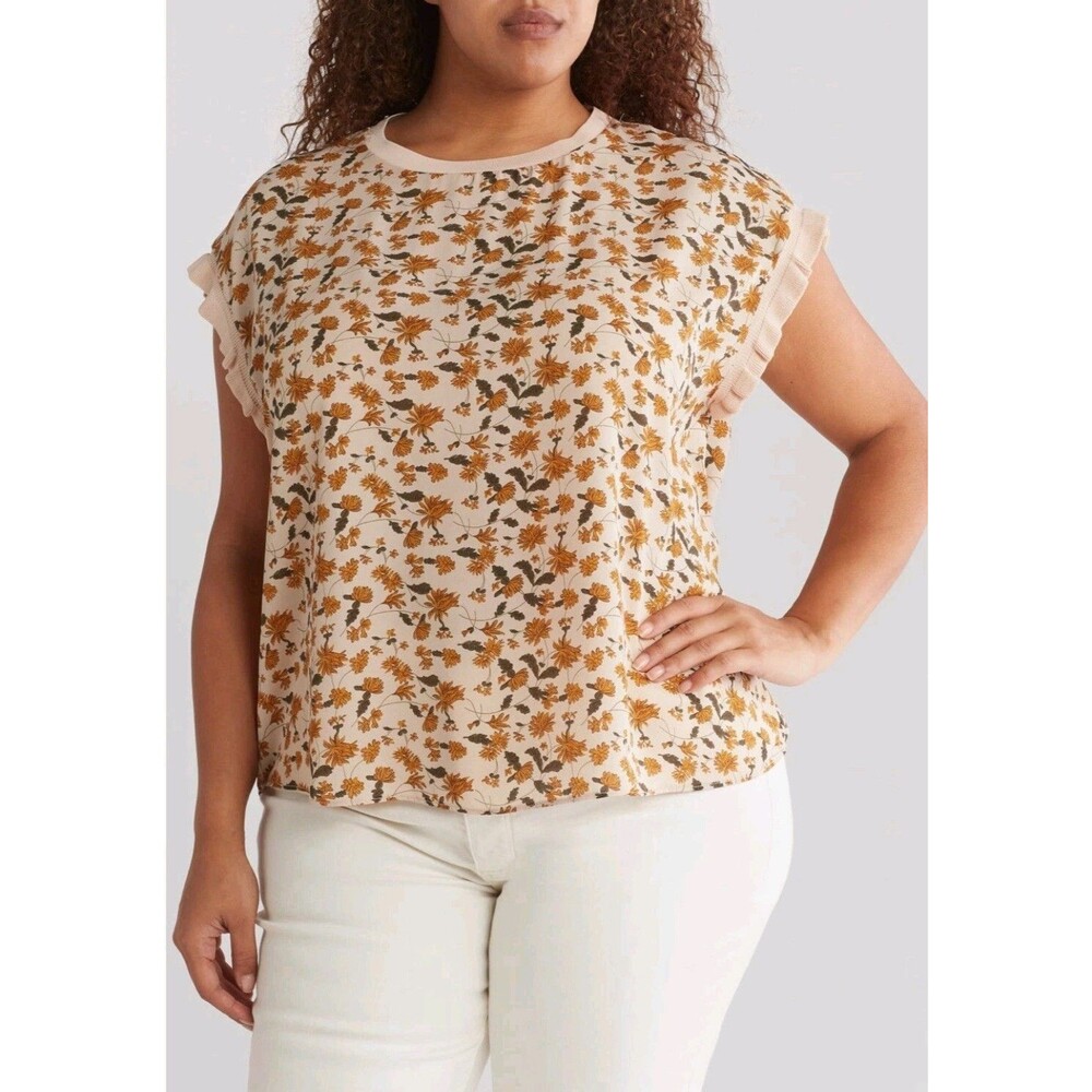 T Tahari Women’s Plus Size Floral Ruffle Cap Sleeve Top Color Pink Size 3X (N14)